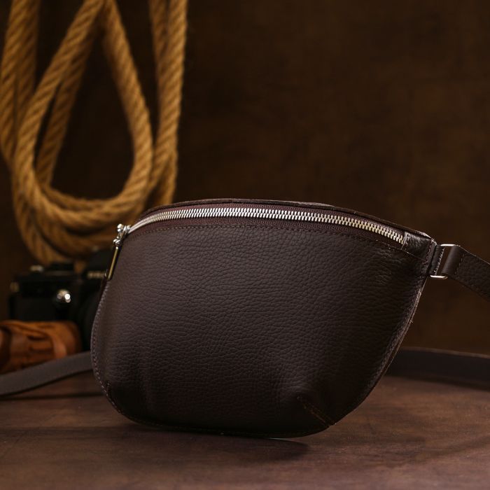 Сумка Shvigel Кожаная матовая бананка Коричневая (16381) изображение 8