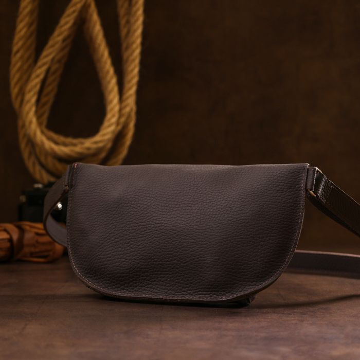 Сумка Shvigel Кожаная матовая бананка Коричневая (16381) изображение 9