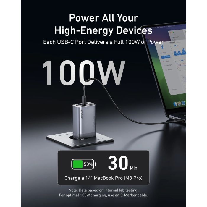 Зарядное устройство Anker GaNPrime 100W 2xUSB-C PD + 1xUSB-A Foldable Silver (A2688341) изображение 3