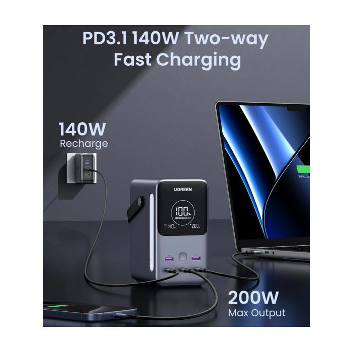 Батарея універсальна Ugreen 48000mAh 300W PD/3.1, зарядка 140W, Led лампа (25286) зображення 3