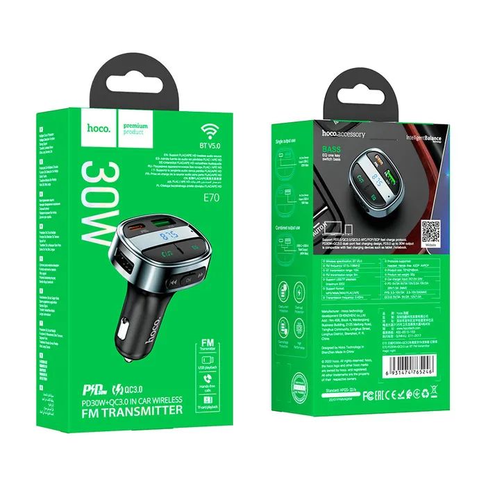 FM модулятор HOCO E70, Black, Box изображение 4