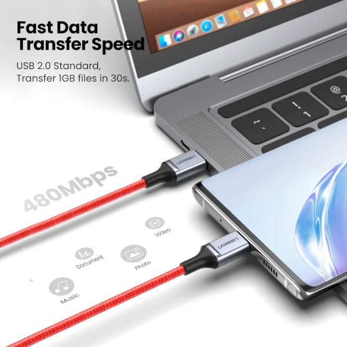Дата кабель USB 2.0 AM to USB-C 1.0m US294 red Ugreen (60186) зображення 3