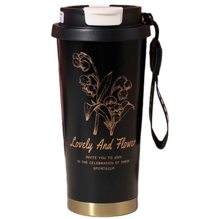 Термокружка Merlion TermCoffee 500 мл з трубочкою, чорна (TermCoffee-500B)