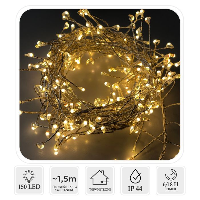 Гирлянда Chomik Кластер 150 LED 1,5м, теплий білий, 3АА (5900779901803) изображение 2