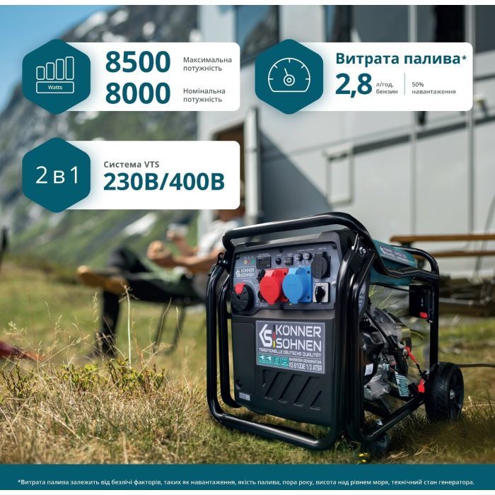 Генератор Konner&Sohnen інверторний KS 8100iE 1/3 ATSR, 230/400В, 8/8.5kW, АВР(ATS) електростартер (KS8100IE1/3ATSR) зображення 7