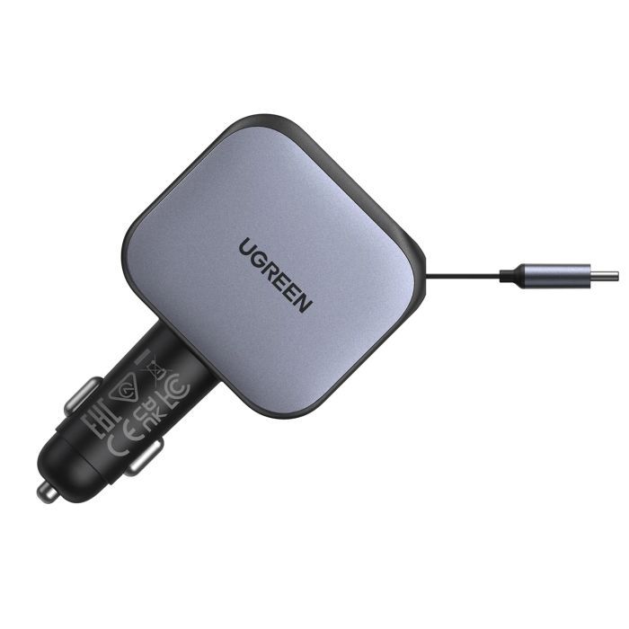 Зарядний пристрій Ugreen Car charger USB-C PD90W + cable USB-C to USB-C retractable (55909B) зображення 2