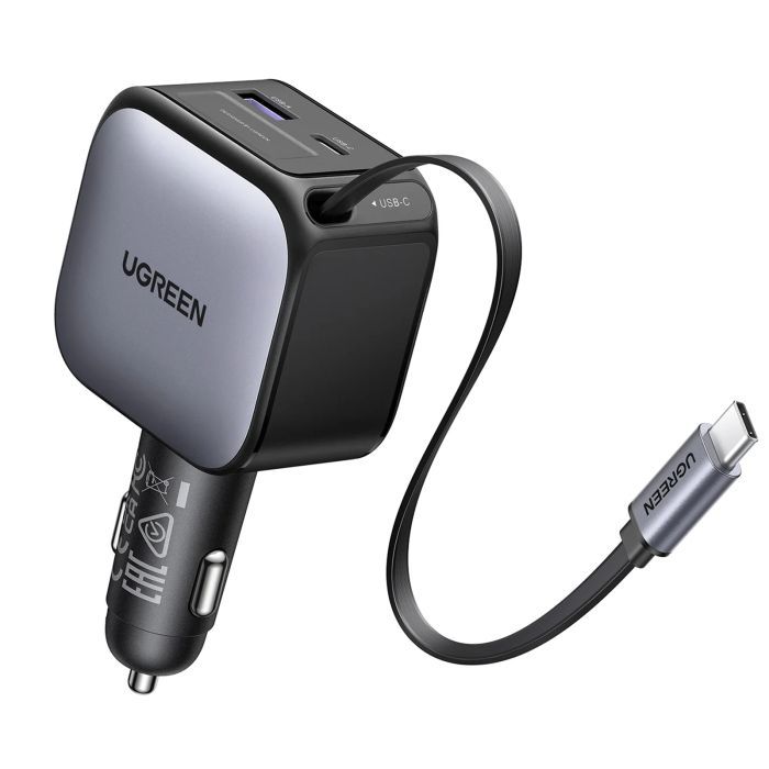 Зарядний пристрій Ugreen Car charger USB-C PD90W + cable USB-C to USB-C retractable (55909B) зображення 3