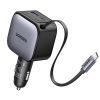Зарядний пристрій Ugreen Car charger USB-C PD90W + cable USB-C to USB-C retractable (55909B) зображення 3