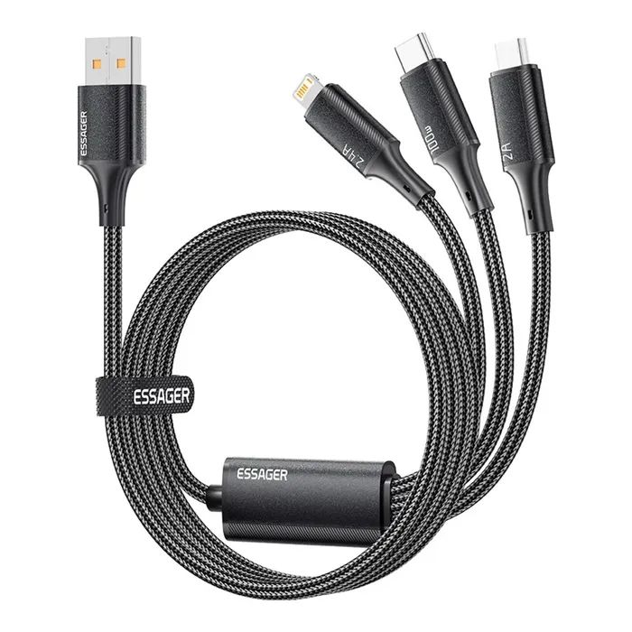 Дата кабель USB 2.0 AM to Lightning + Micro 5P + USB-C 1.2m 100W Essager (EXCMTL-JJ01-P)