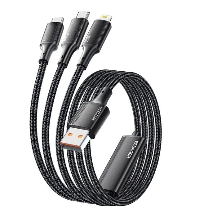 Дата кабель USB 2.0 AM to Lightning + Micro 5P + USB-C 1.2m 100W Essager (EXCMTL-JJ01-P) изображение 2