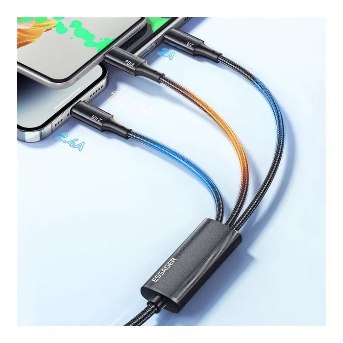 Дата кабель USB 2.0 AM to Lightning + Micro 5P + USB-C 1.2m 100W Essager (EXCMTL-JJ01-P) изображение 5