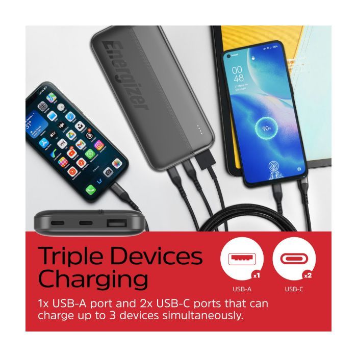 Батарея універсальна Energizer 10000mAh 15W, USB-А, 2*USB-C, Black (UE10050CC) зображення 6