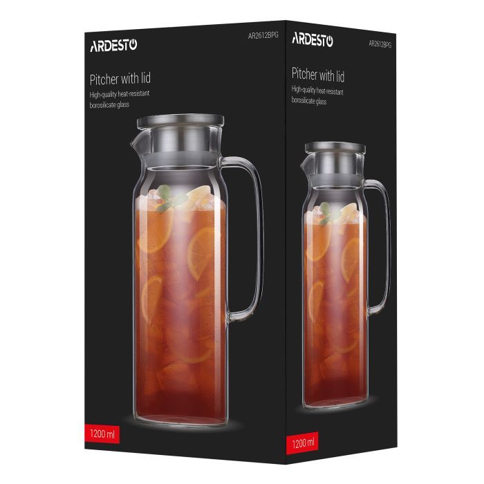 Глечик Ardesto 1200мл, боросилікатне скло, прозорий (AR2612BPG) зображення 4