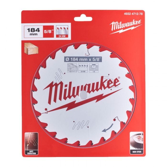 Диск пильный Milwaukee PFTE, 184х5/8"х1,6мм, 24 зуб. (4932471378) изображение 2