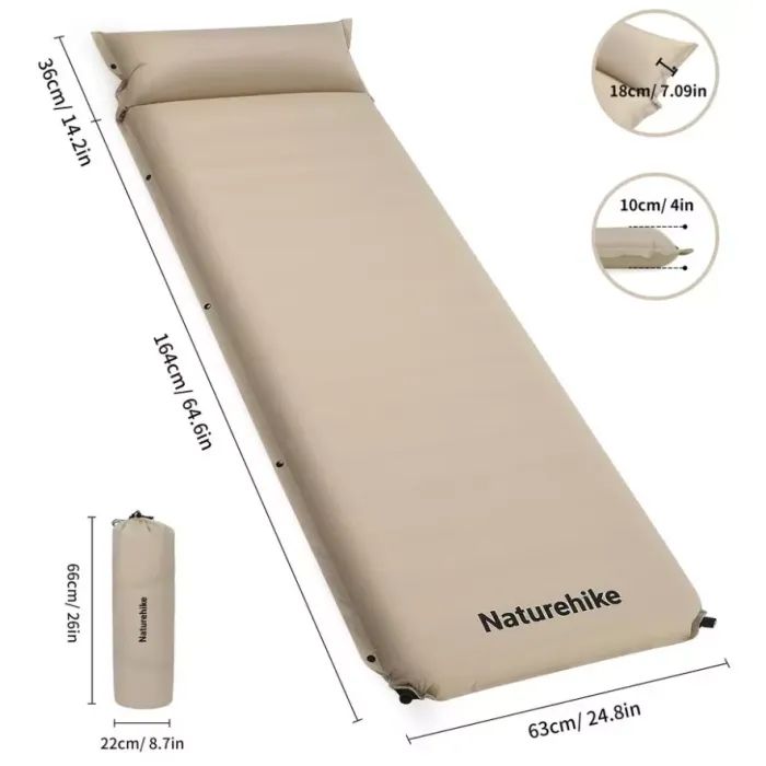 Туристический коврик Naturehike CNK2450WS020, самонадувний, 200х63х10 см, темно-зелений (6927595712733) изображение 2