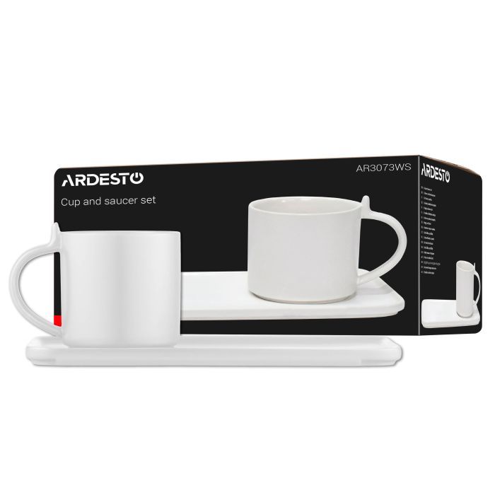Комплект посуду Ardesto чашка з блюдцем, 250мл, порцеляна, білий (AR3073WS) зображення 6