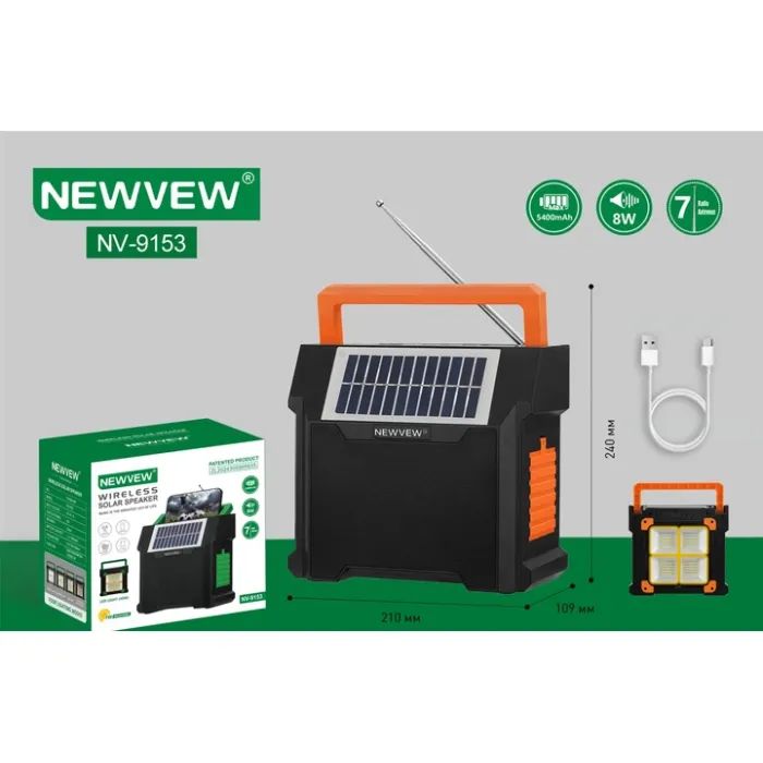 Акустическая система NEWVEW NV-9153 Solar Panel/BT/USB/TF/FM Orange (NWVW-NV-9153-OR) изображение 4