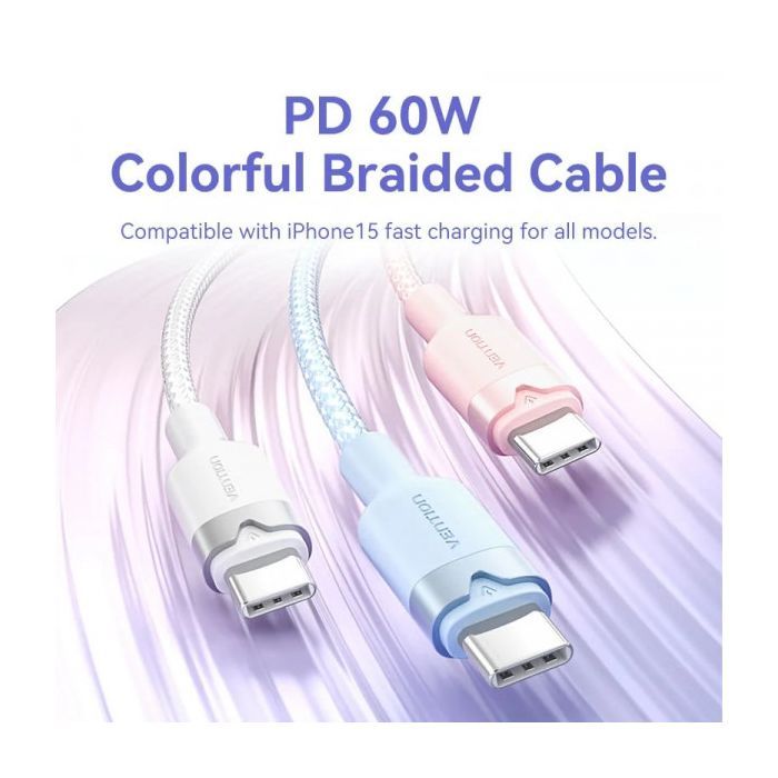 Дата кабель USB-C to USB-C 1.0m 60W aluminum alloy white Vention (TRDWF) изображение 2
