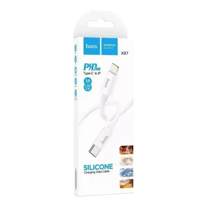 Дата кабель USB-C to Lightning 1.0m PD silicone X87 Magic white HOCO (6931474783189) изображение 4