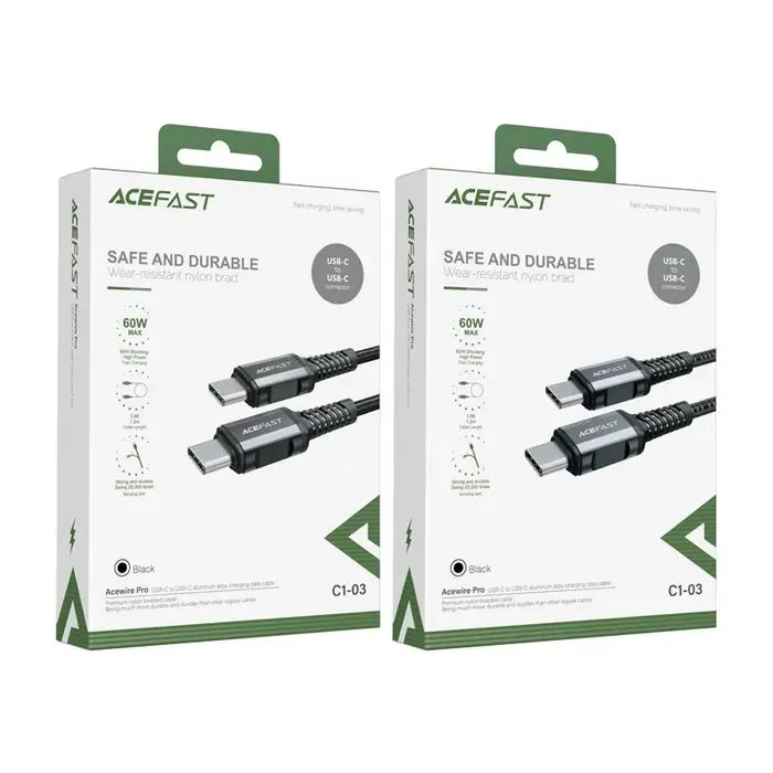 Дата кабель USB-C to USB-C 1.2m 3A nylon black Acefast (6974316280521) изображение 4