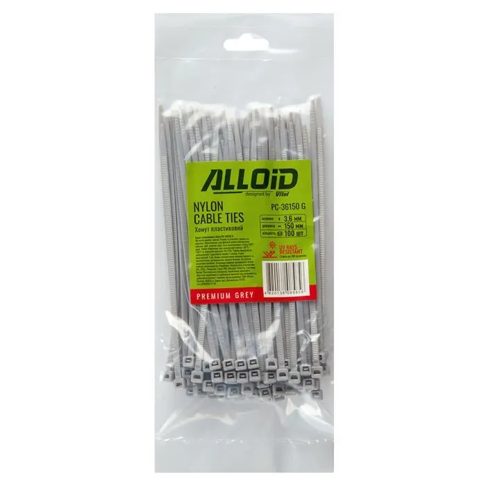 Стяжка Alloid 3.6х150мм, пластик, 100шт./уп., серый (PC-36150G) изображение 4