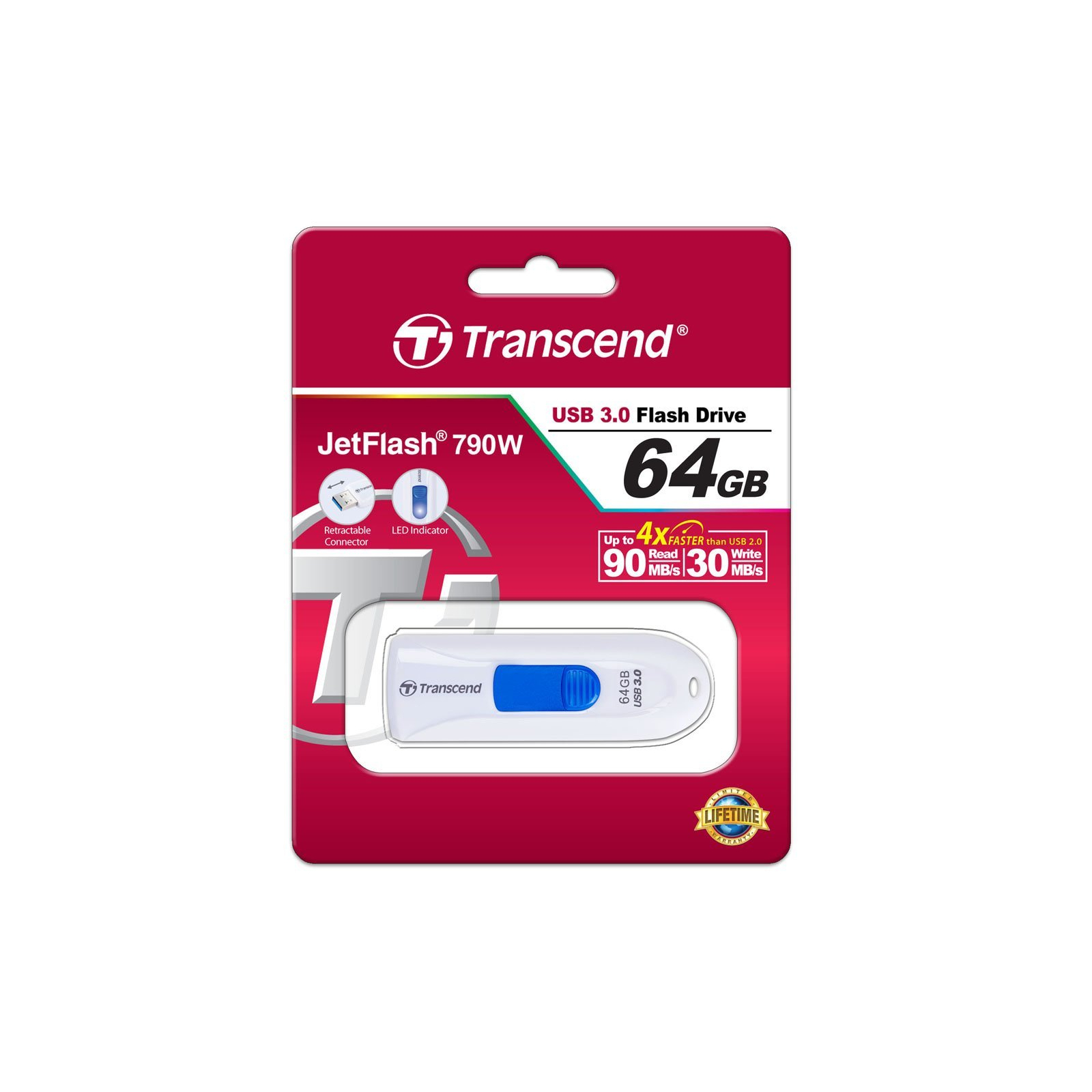USB флеш накопитель Transcend 128GB JetFlash 790 White USB 3.0 (TS128GJF790W) изображение 5