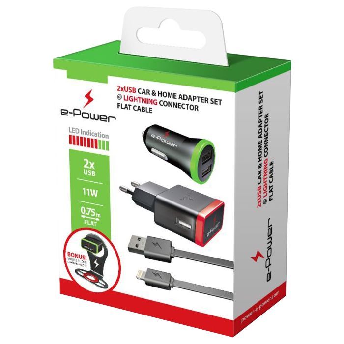 Зарядное устройство E-power Комплект 3в1 2 * USB 2.1A + смарт кабель (EP822CHS)