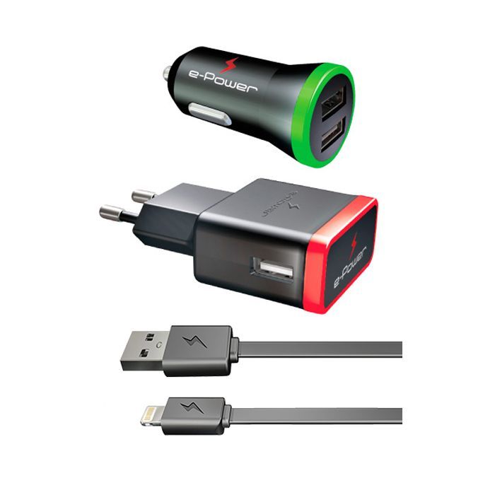 Зарядное устройство E-power Комплект 3в1 2 * USB 2.1A + смарт кабель (EP822CHS) изображение 2