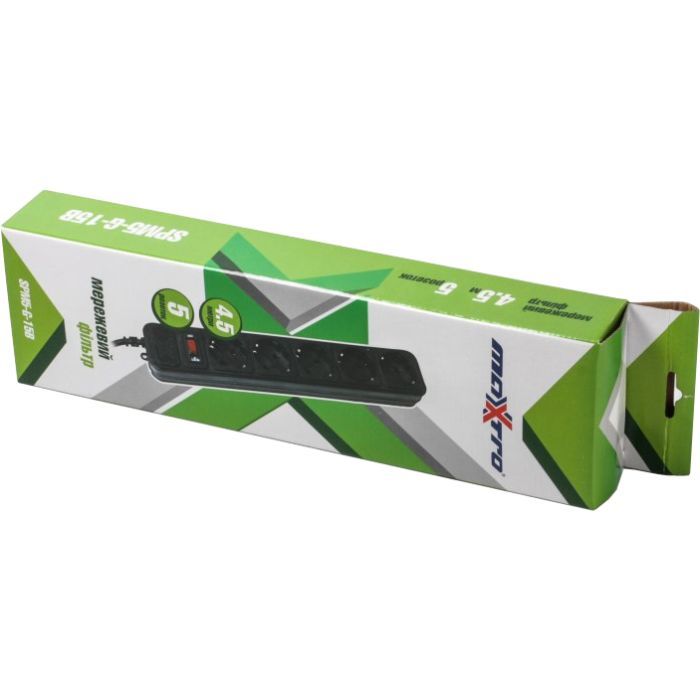 Сетевой фильтр питания Maxxter SPM5-G-15B чорний, 4.5 м кабель, 5 розеток (SPM5-G-15B) изображение 2