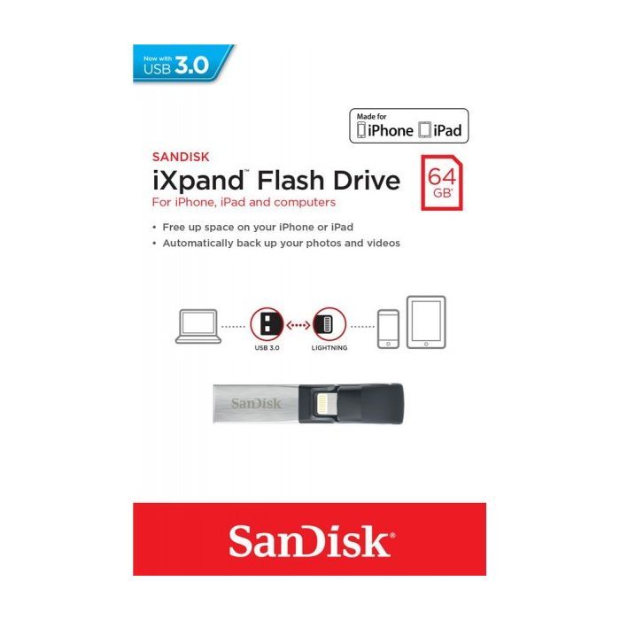 USB флеш накопитель SanDisk 64GB iXpand USB 3.0 /Lightning (SDIX30N-064G-GN6NN) изображение 6
