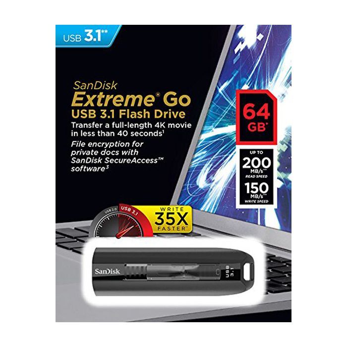 USB флеш накопичувач SanDisk 64GB Extreme Go USB 3.1 (SDCZ800-064G-G46) зображення 5
