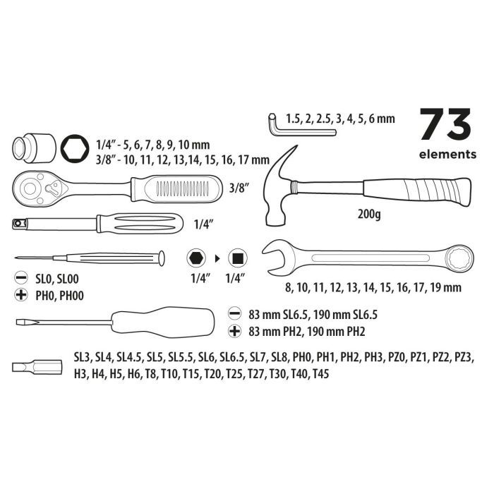 Набор инструментов Top Tools 1/4", 3/8", 73 ед. (38D500) изображение 2