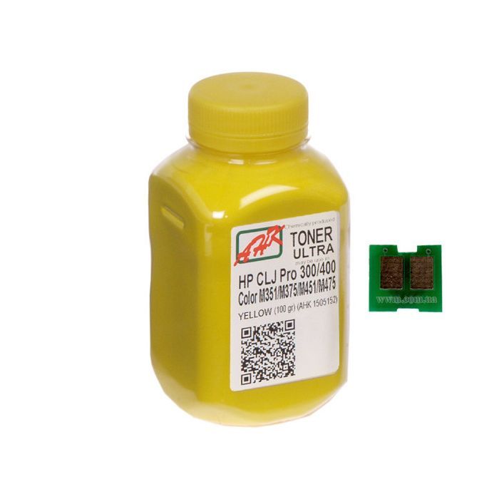 Тонер HP CLJ Pro 300/400/M475 100г Yellow +chip AHK (1505165)