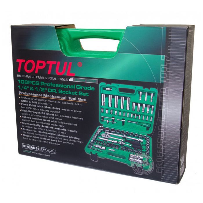 Набор инструментов Toptul професійний для авто 1/4", 1/2" 108од. (GCAI108R1) изображение 3
