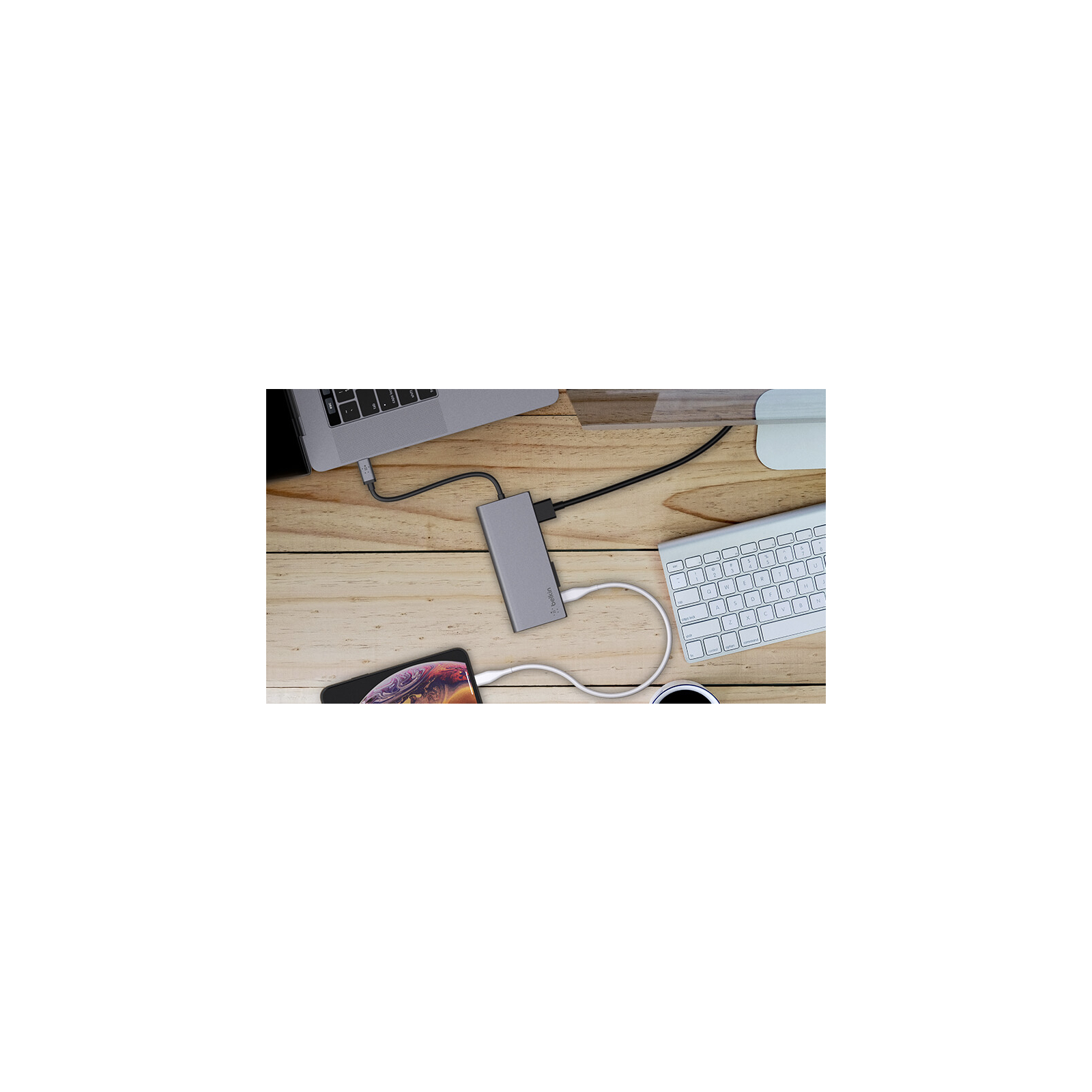 Концентратор Belkin USB-C PD, Travel Hub, USB-C, 2/USB 3.0, HDMI,Gigabit, SPACE (F4U092BTSGY) зображення 6