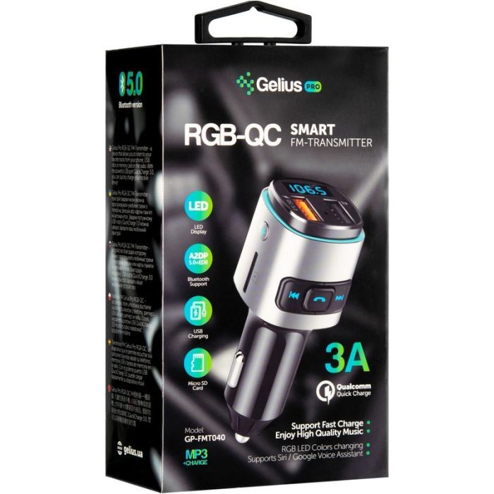 FM модулятор Gelius Pro RGB-QC GP-FMT040 Black/Silver (ProRGB-QCGP-FMT040Black/Silver) изображение 7