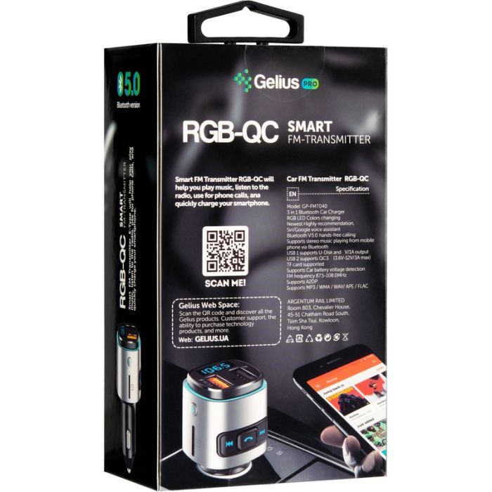 FM модулятор Gelius Pro RGB-QC GP-FMT040 Black/Silver (ProRGB-QCGP-FMT040Black/Silver) изображение 8
