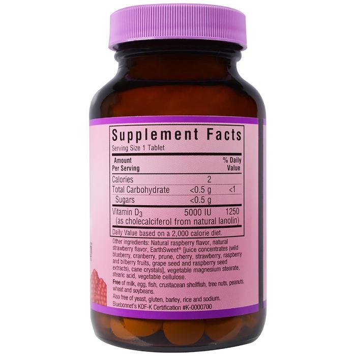 Витамин Bluebonnet Nutrition Витамин D3 5000IU, Вкус Малины, Earth Sweet Chewables, 90 ж (BLB-00366) изображение 2