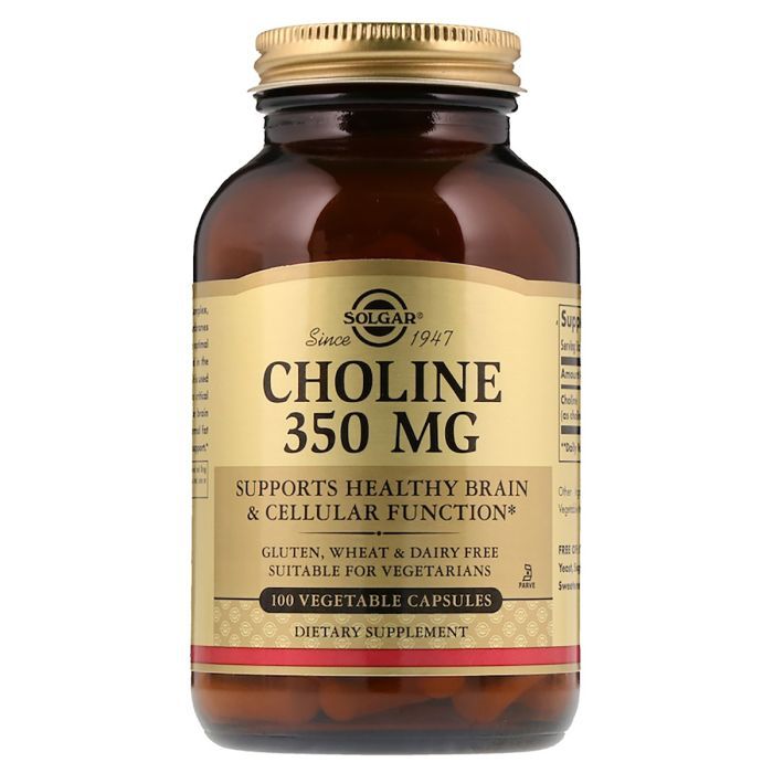 Витамин Solgar Холин 350 мг, Choline 350 mg, 100 растительных капсул (SOL-00830)