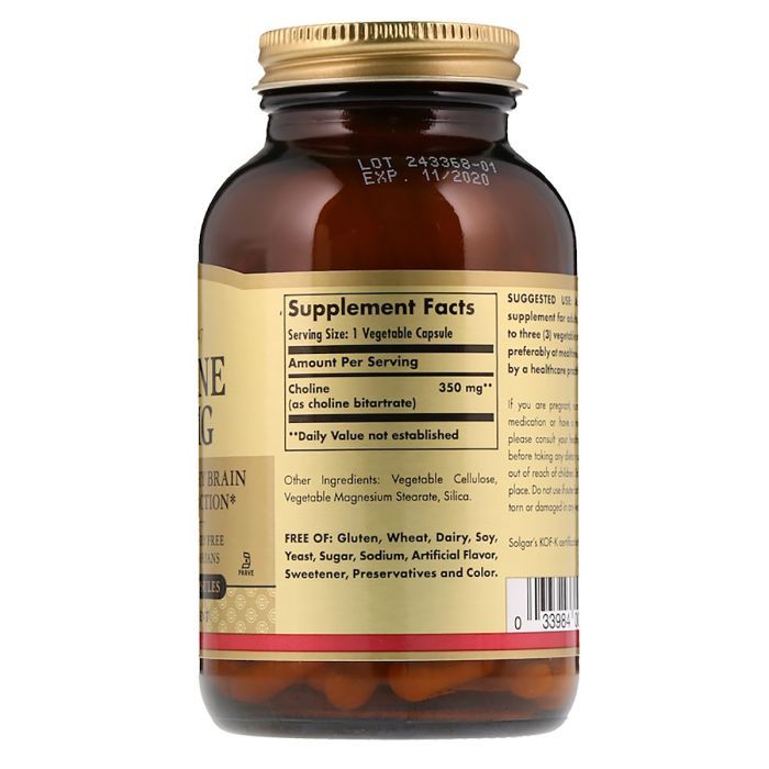 Витамин Solgar Холин 350 мг, Choline 350 mg, 100 растительных капсул (SOL-00830) изображение 2