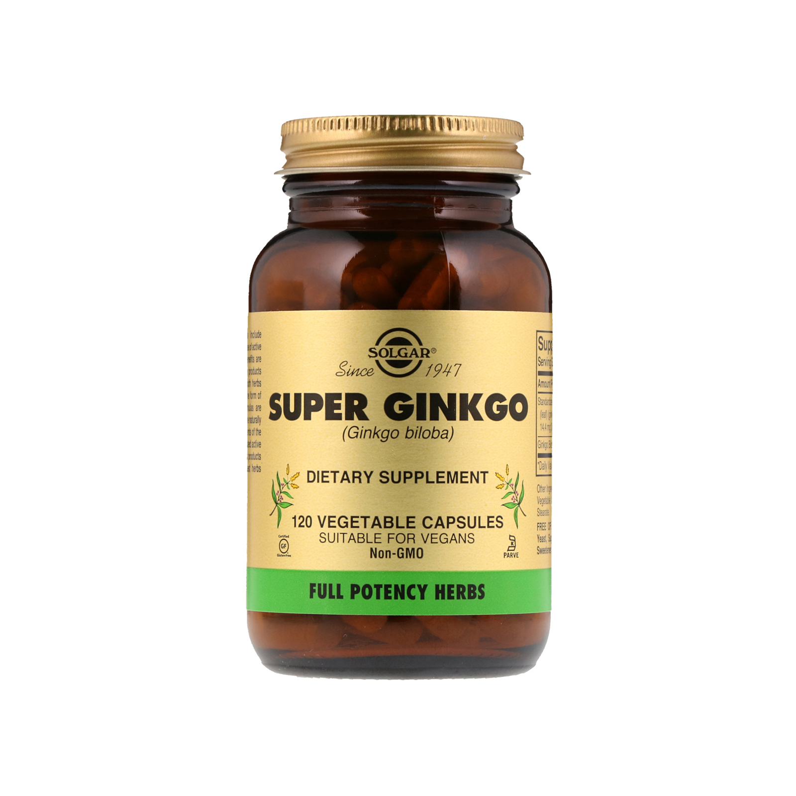 Трави Solgar Гінкго білоба Супер, Super Ginkgo Biloba, 120 желатинових ка (SOL-03915)
