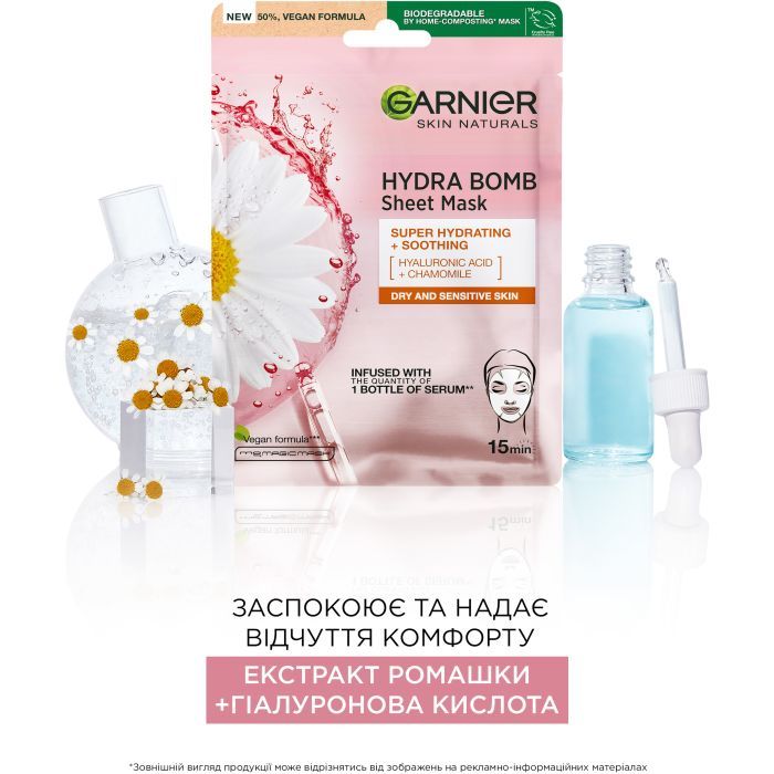 Маска для лица Garnier Skin Naturals Тканевая Увлажнение и Комфорт 32 г (3600541944657/3600542385336) изображение 3
