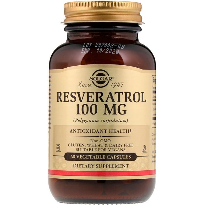 Антиоксидант Solgar Ресвератрол, Resveratrol, 100 мг, 60 вегетарианских капсул (SOL-02335)