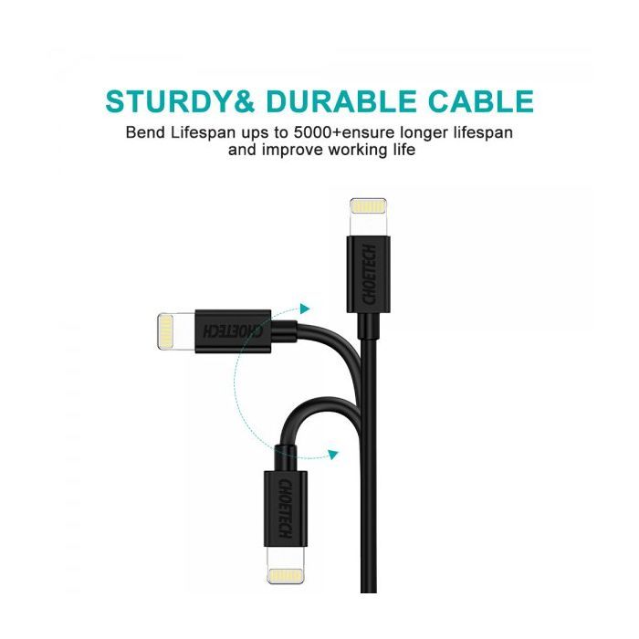 Дата кабель USB 2.0 AM to Lightning 1.8m 2.1A MFI Black Choetech (IP0027-BK) зображення 3