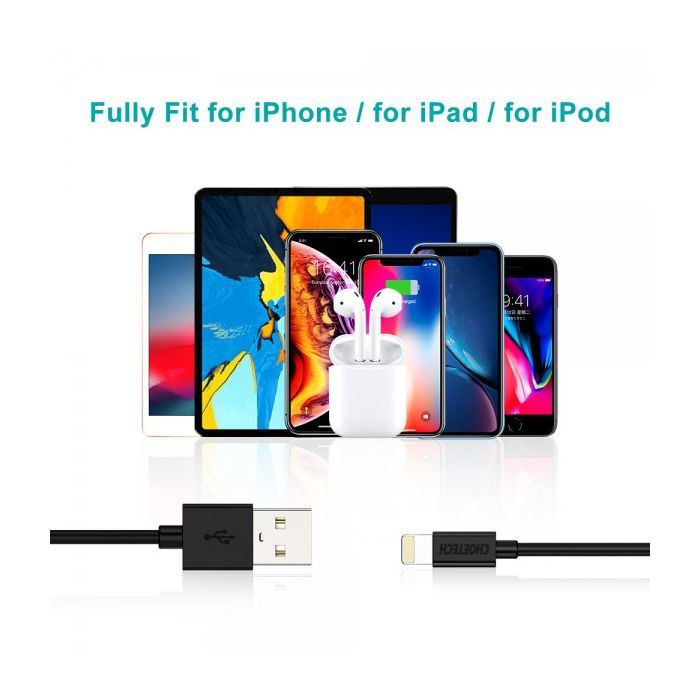 Дата кабель USB 2.0 AM to Lightning 1.8m 2.1A MFI Black Choetech (IP0027-BK) зображення 7