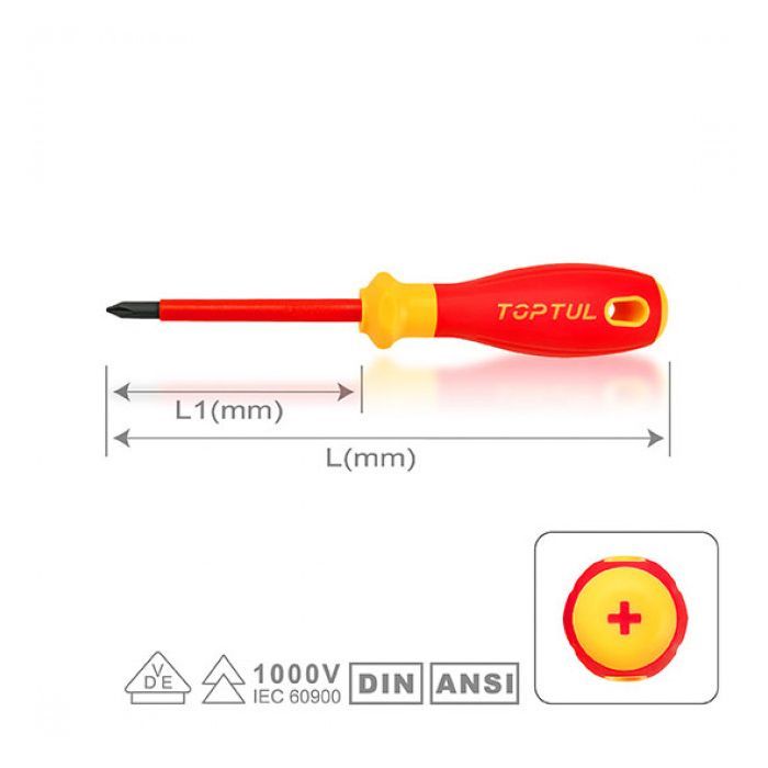 Отвертка Toptul диэлектрическая крестовая PH0x60мм (1000V) VDE Pro-Plus Series (FBEF0006V4) изображение 2