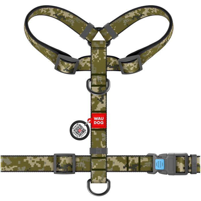 Шлей для собак WAUDOG Nylon с QR паспортом анатомическая H-образная "Милитари" M (321-4026) изображение 2