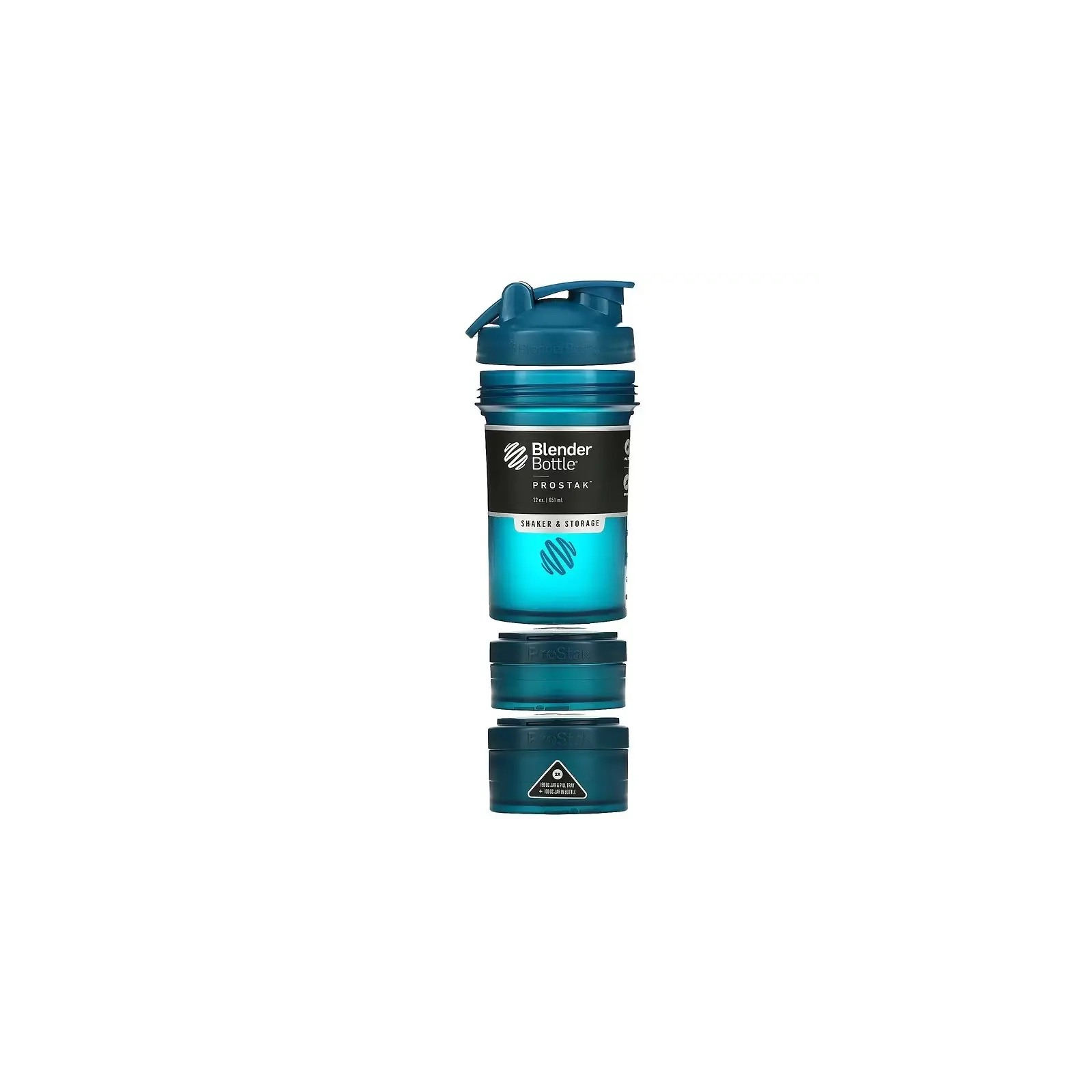 Шейкер спортивний BlenderBottle ProStak 22oz/650 мл з 2-ма контейнерами Синій (PS 22oz Navy) зображення 2