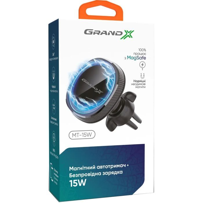 Универсальный автодержатель Grand-X MT-15W MagSafe с зарядкой 15W (крепление на дефлектор) (MT-15W) изображение 4