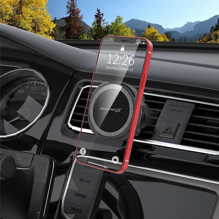 Универсальный автодержатель Grand-X MT-15W MagSafe с зарядкой 15W (крепление на дефлектор) (MT-15W) изображение 5